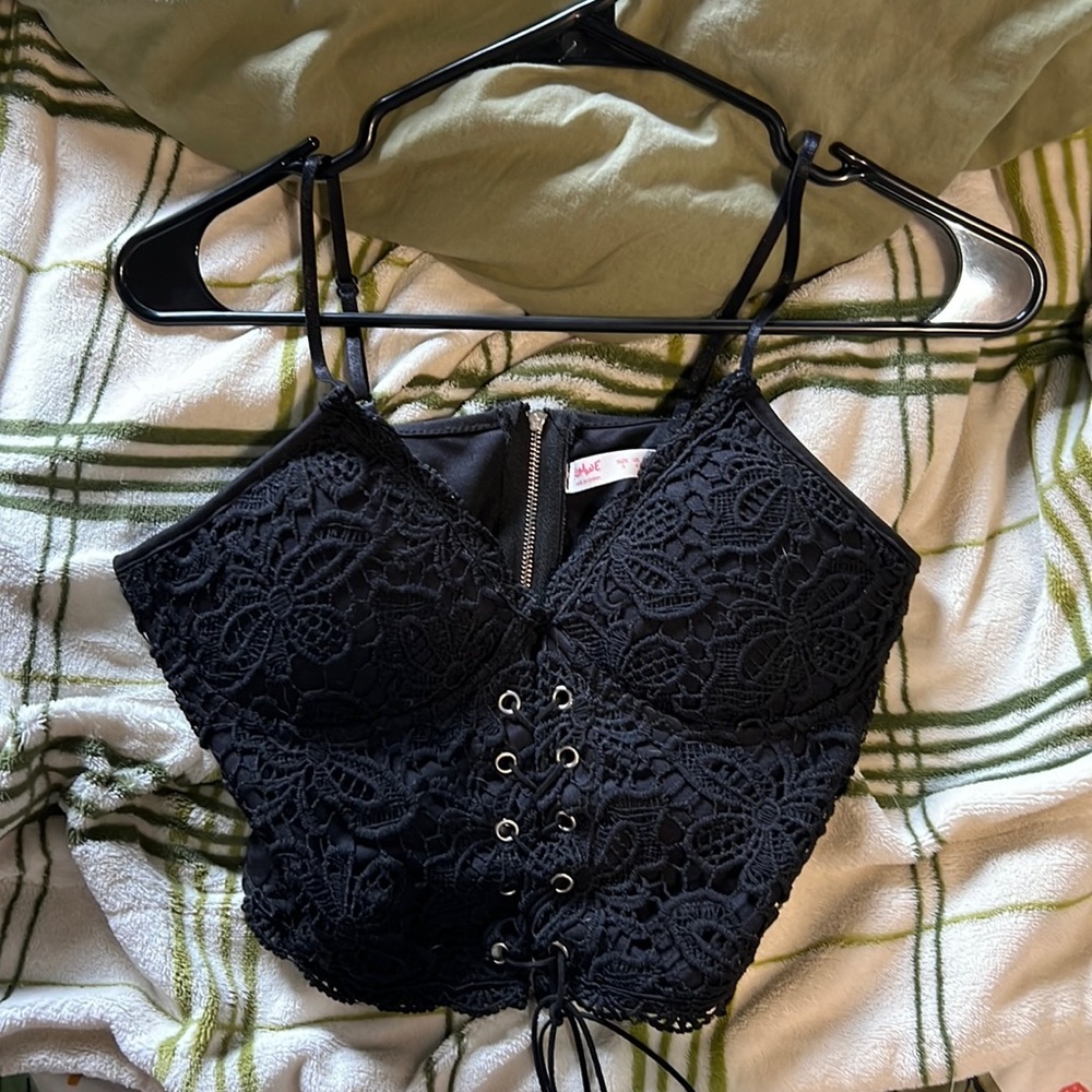 small black flower laced corset